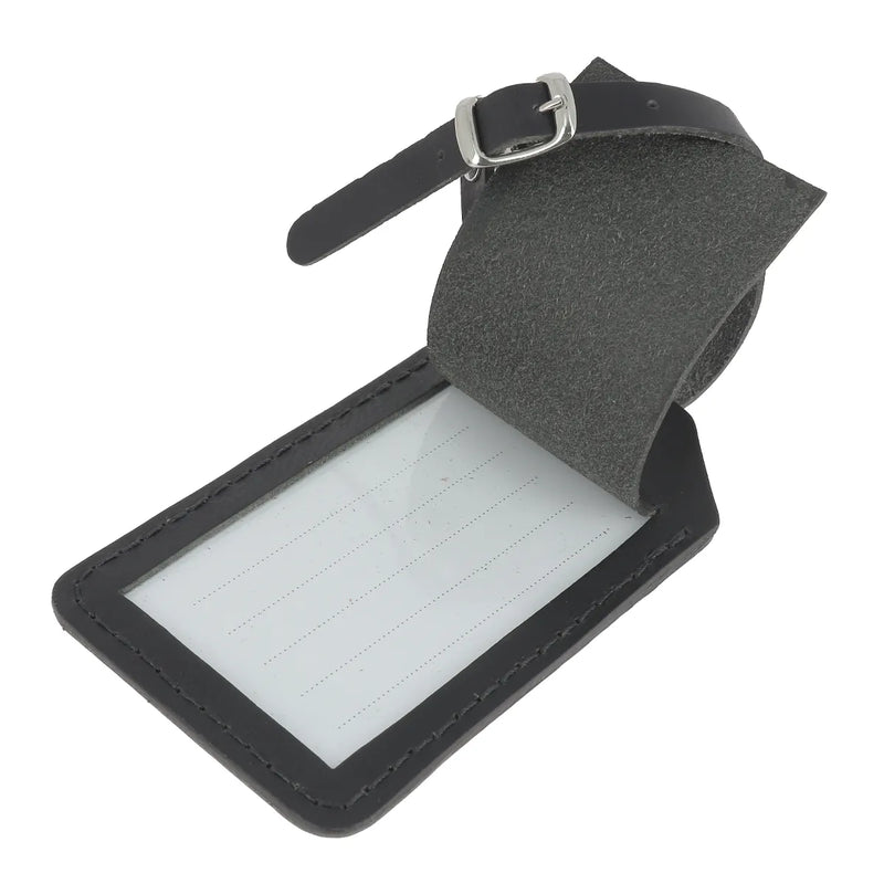 Etiquette bagage en cuir tannage végétal noir