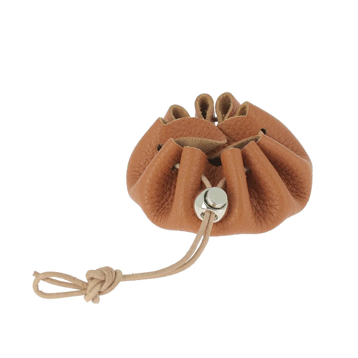 Bourse montée à partir d'un kit DIY complet pour assembler soi-même sa bourse en cuir couleur marron alezan