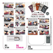 Livre et patron Deco Cuir pour réaliser une pochette en cuir, illustré avec des instructions étape par étape.