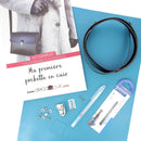 Kit DIY complet avec tuto, patron, cuir et accessoires pour concevoir sa pochette en cuir bleu turquoise