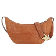 Sac banane en cuir de basane croco cognac - DIY couture sac demi lune