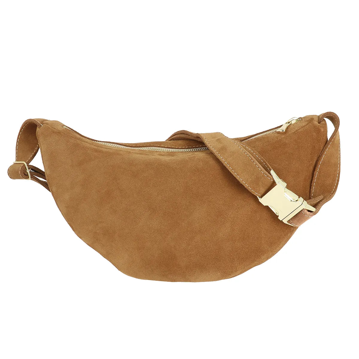 Sac banane en croûte de cuir velours camel - DIY couture sac banane en cuir