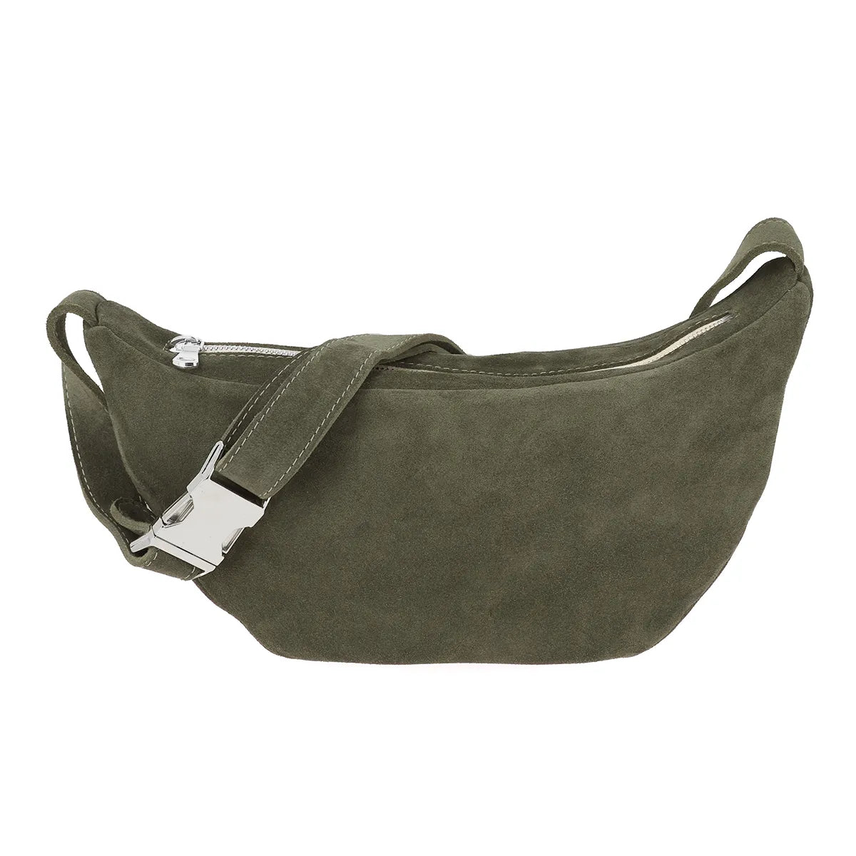 Sac banane en croûte de cuir vert kaki fait à partir d'un kit DIY complet.