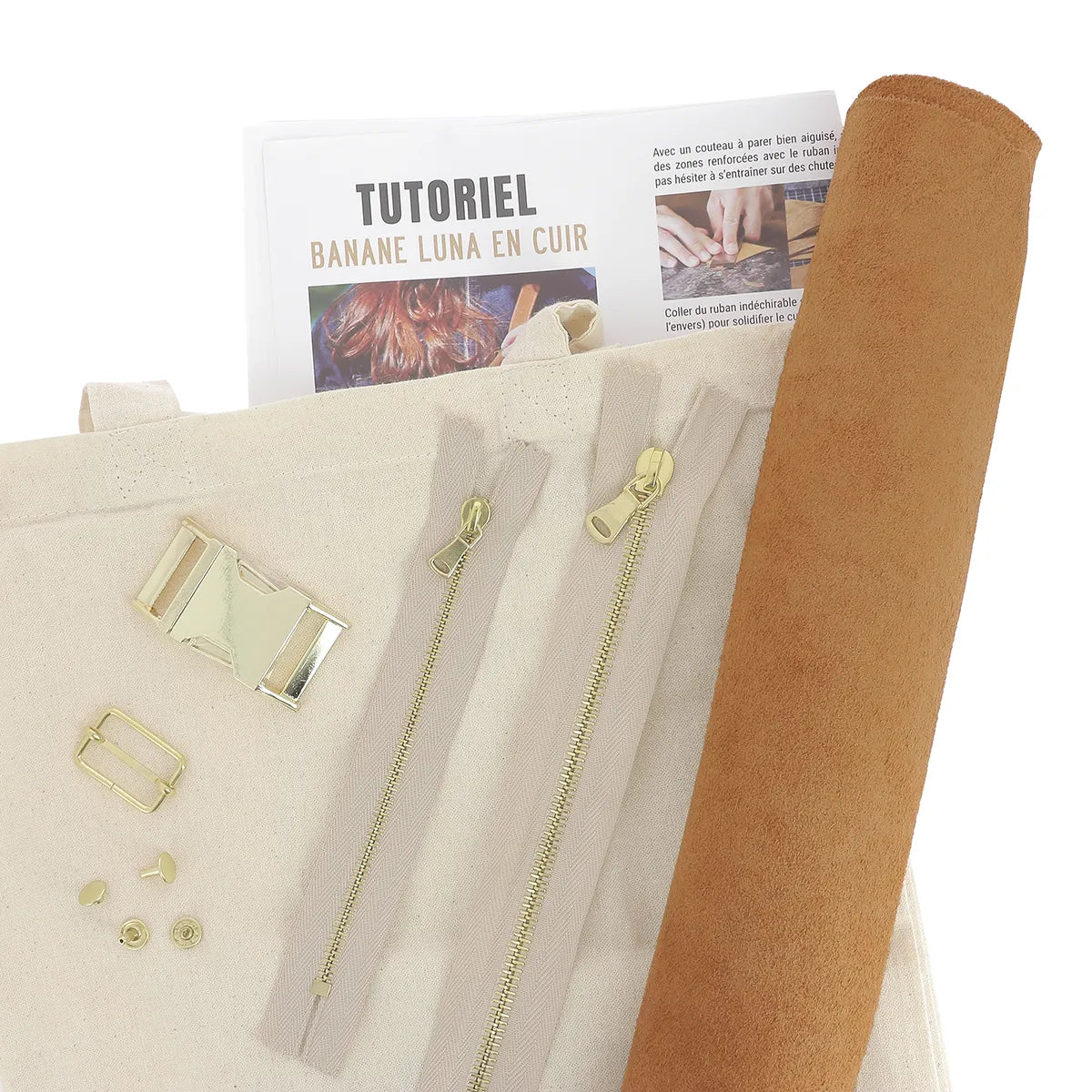 Kit DIY couture sac banane en croûte de cuir camel