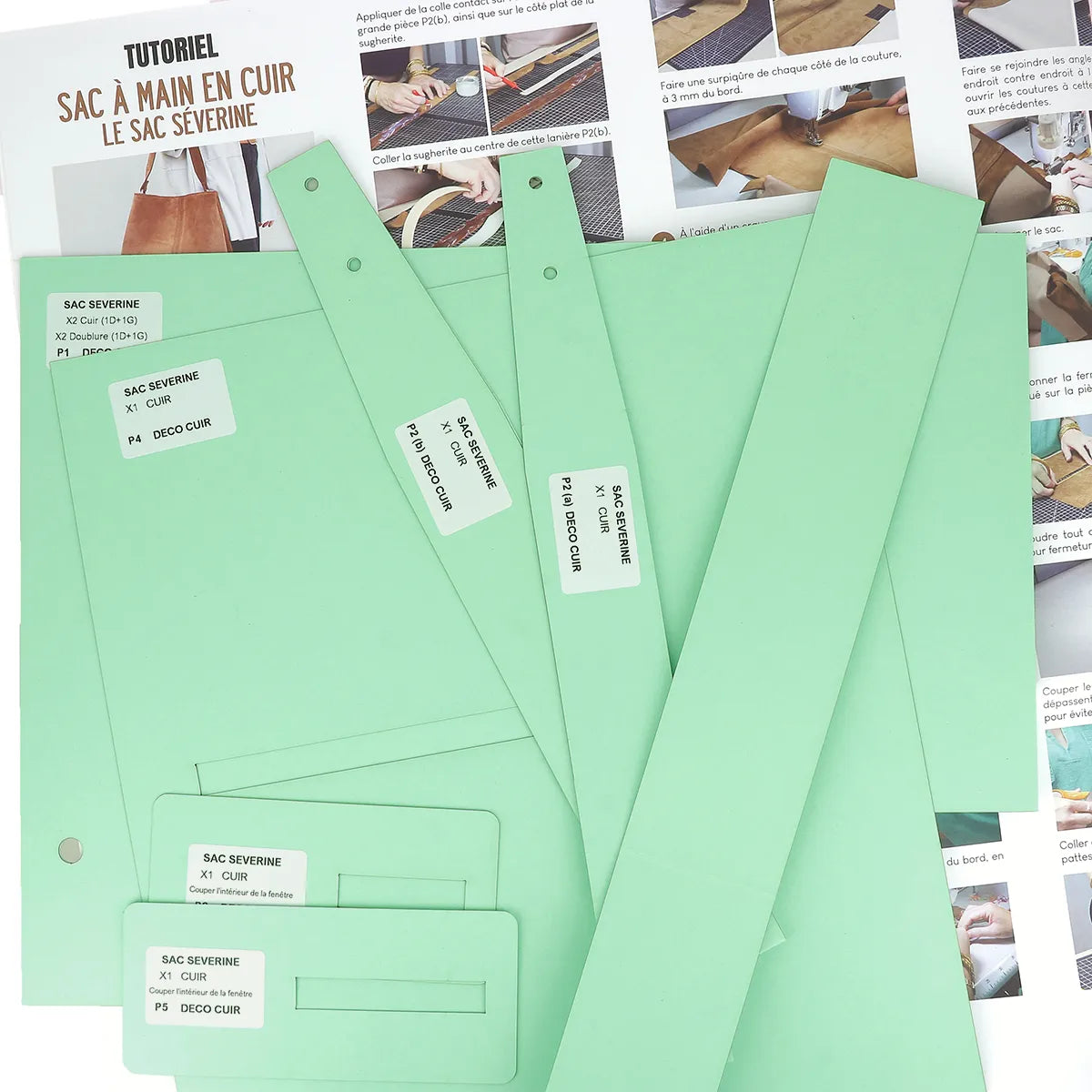 Gabarit carton + tuto papier complet pour la réalisation d'un sac à main en cuir fait main