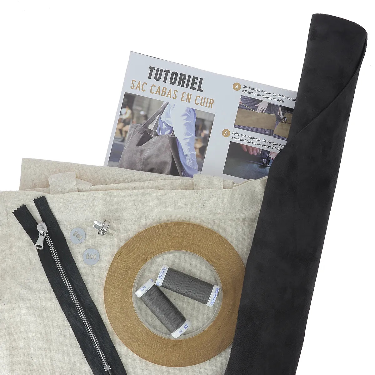 Kit DIY création fait maison sac cabas en cuir gris anthracite | Deco cuir