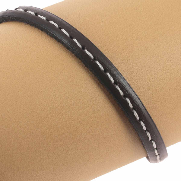 Flat leather lace - Width 5 mm - Ecru couture chocolate black slices - 10 cm