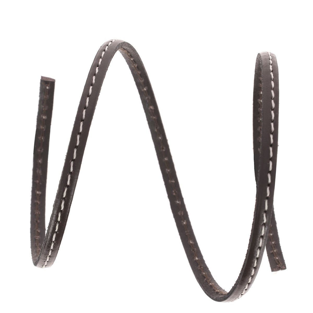 Lacet en cuir plat - Largeur 5 mm - Chocolat couture écru tranches noires - Les 10 cm - Deco Cuir