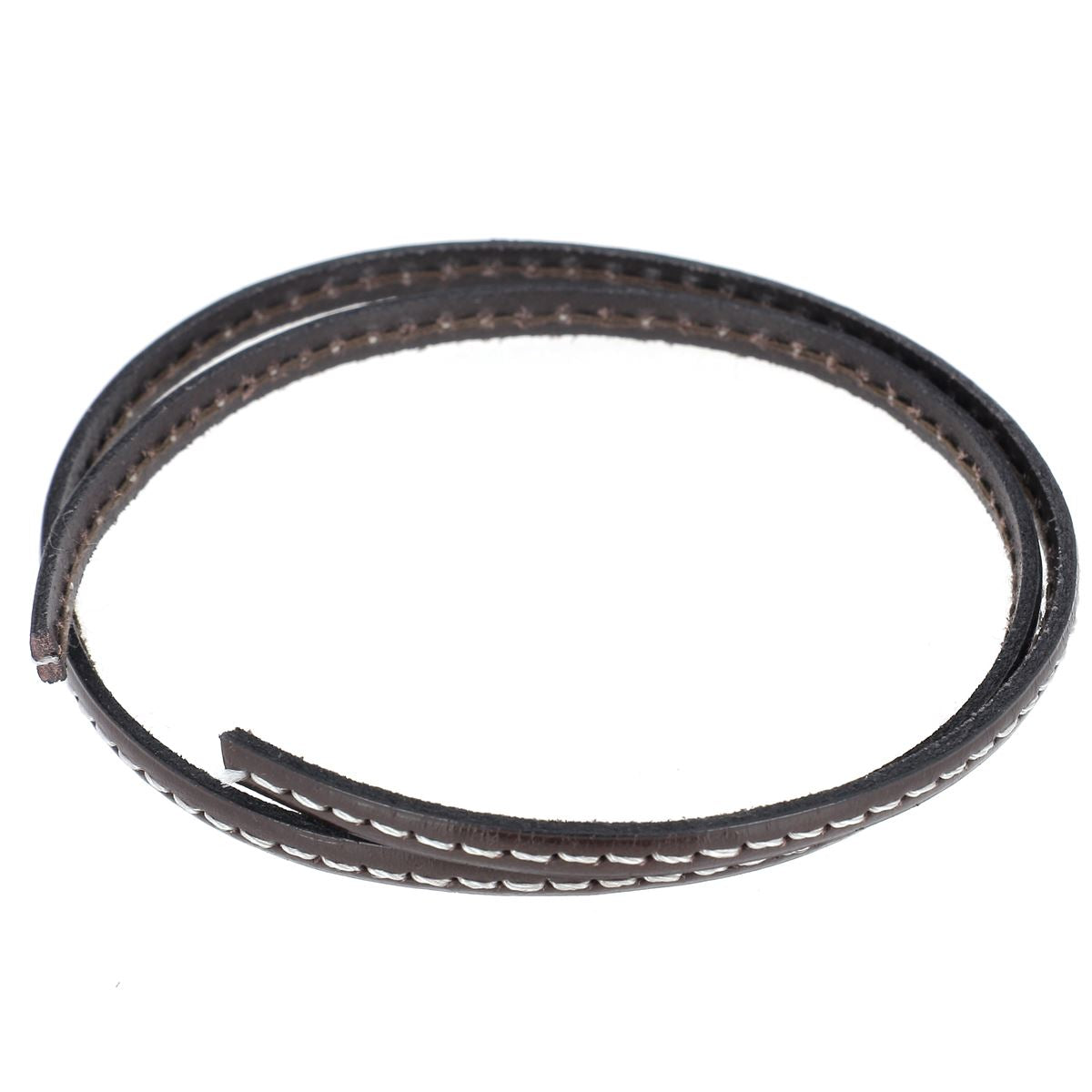 Lacet en cuir plat - Largeur 5 mm - Chocolat couture écru tranches noires - Les 10 cm - Deco Cuir