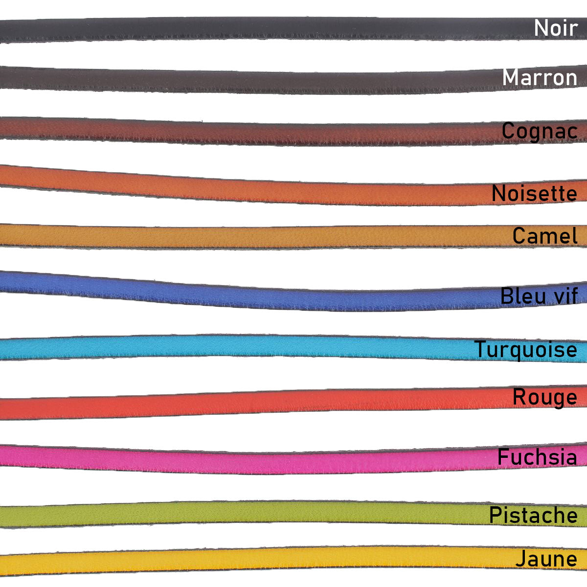 Lacet en cuir plat 5mm tranches noires - Les 10 cm