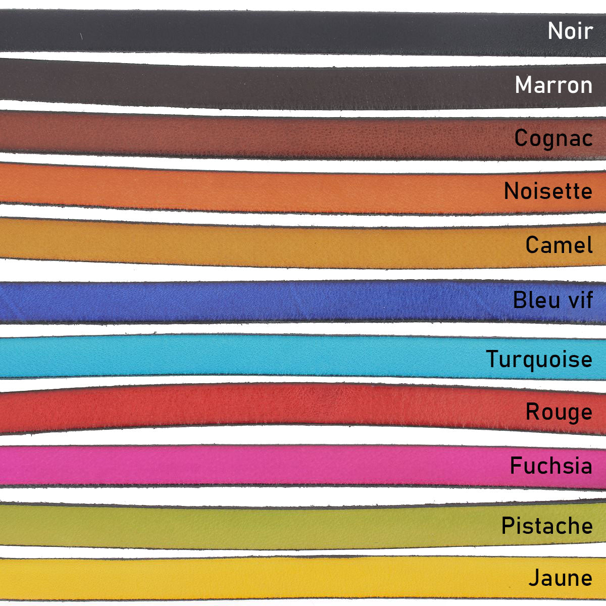 Lacet en cuir plat 10mm tranches noires - Les 10 cm