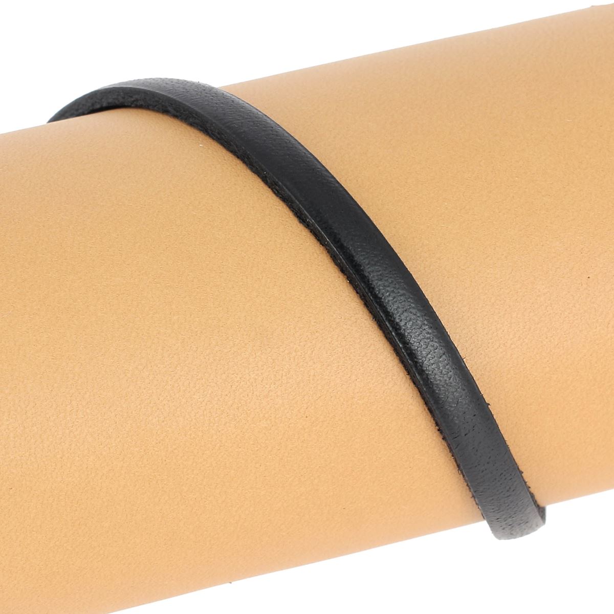 Lacet en cuir plat 5mm tranches noires - Les 10 cm - Deco Cuir