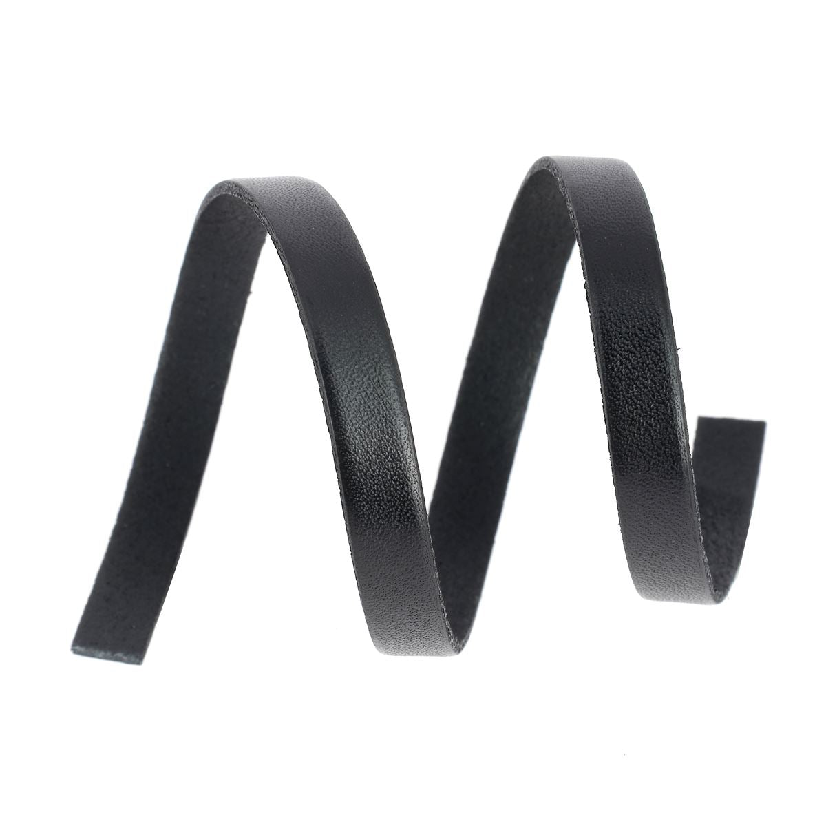 Lacet en cuir plat 10mm tranches noires - Les 10 cm - Deco Cuir
