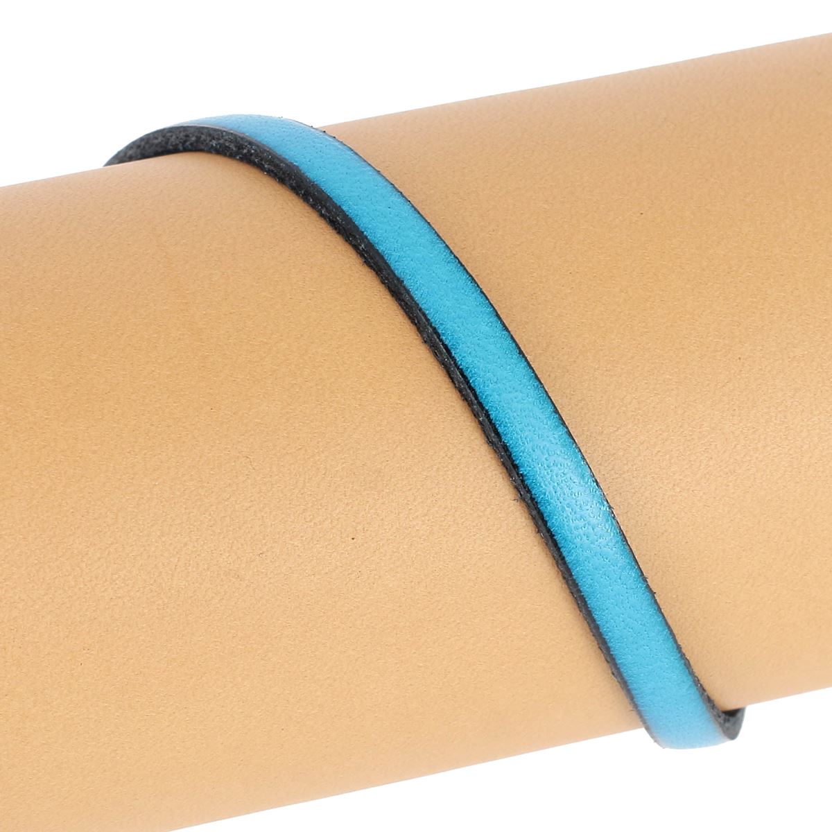 Lacet en cuir plat 5mm tranches noires - Les 10 cm - Deco Cuir