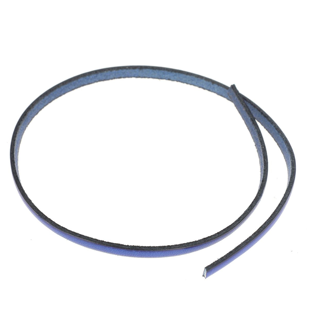 Lacet en cuir plat 5mm tranches noires - Les 10 cm - Deco Cuir