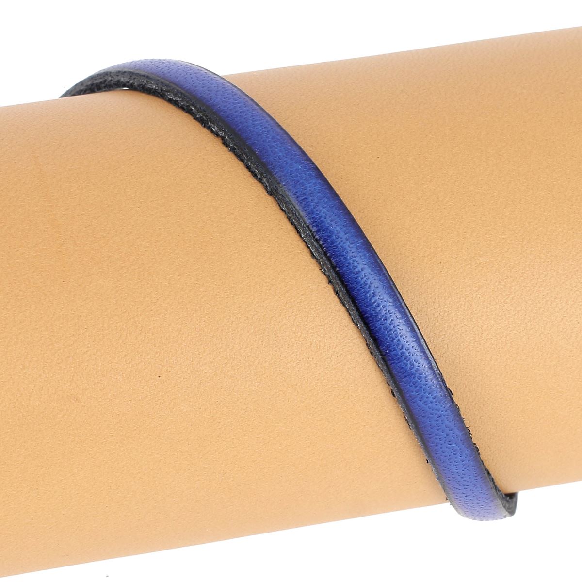 Lacet en cuir plat 5mm tranches noires - Les 10 cm - Deco Cuir