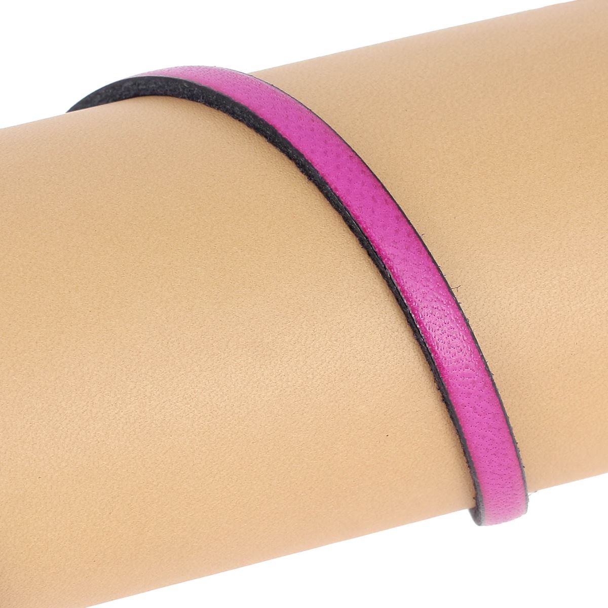 Lacet en cuir plat 5mm tranches noires - Les 10 cm - Deco Cuir