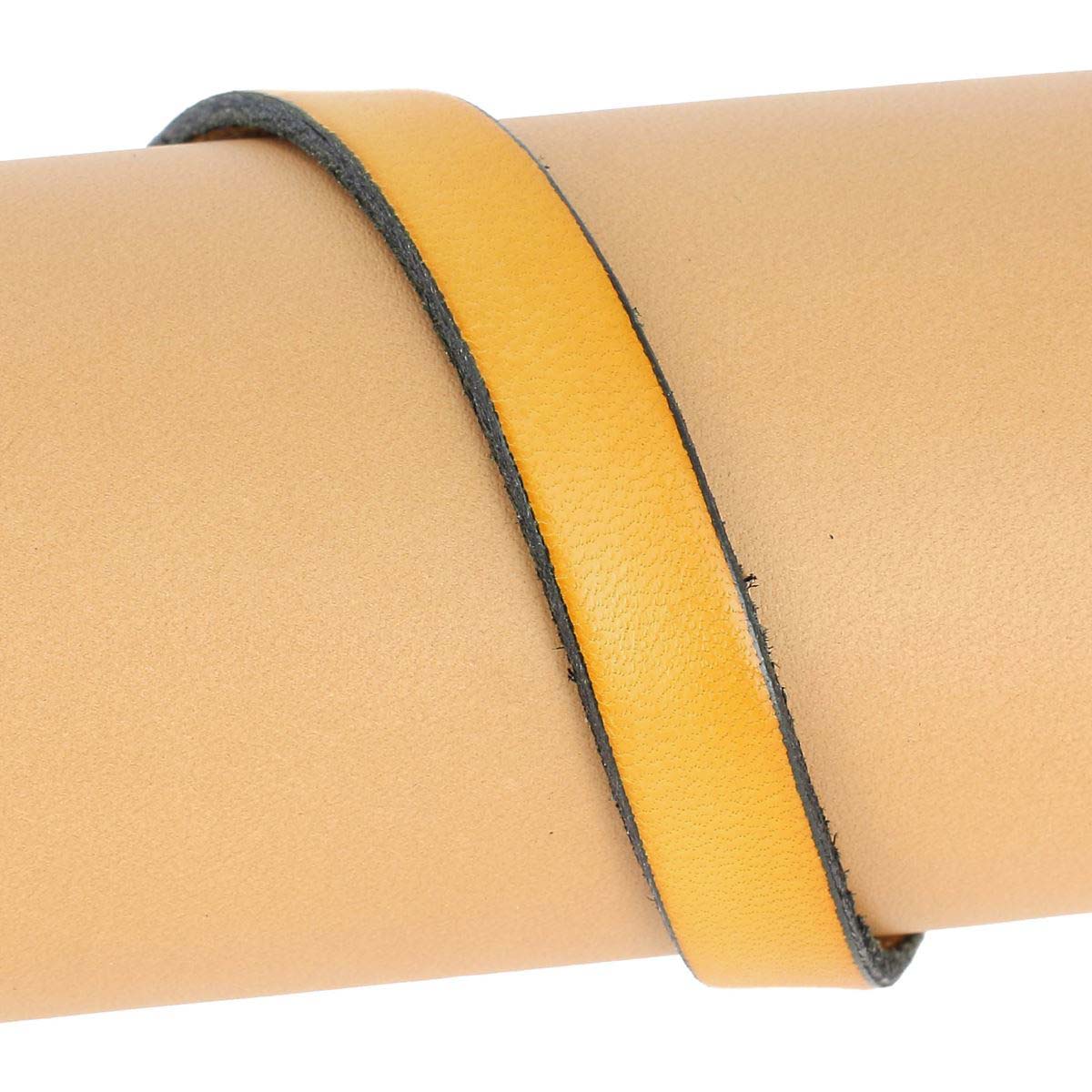 Lacet en cuir plat 10mm tranches noires - Les 10 cm - Deco Cuir