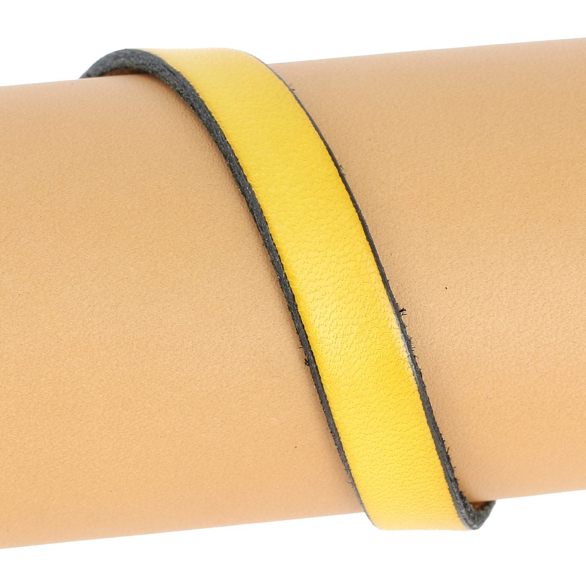 Lacet en cuir plat 10mm tranches noires - Les 10 cm - Deco Cuir