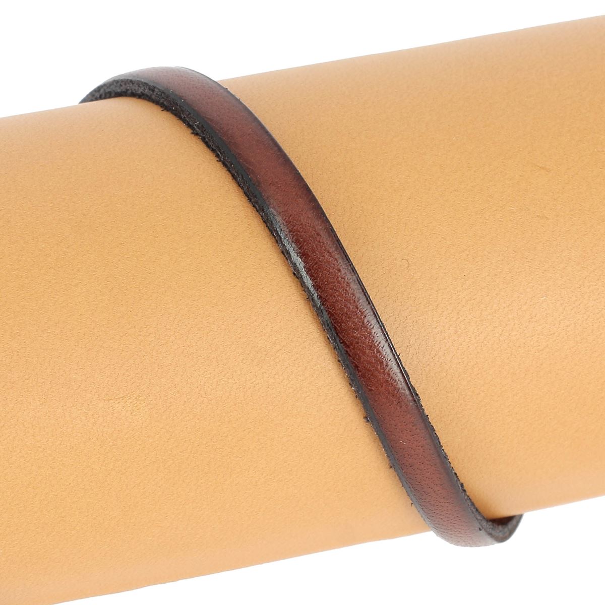 Lacet en cuir plat 5mm tranches noires - Les 10 cm - Deco Cuir