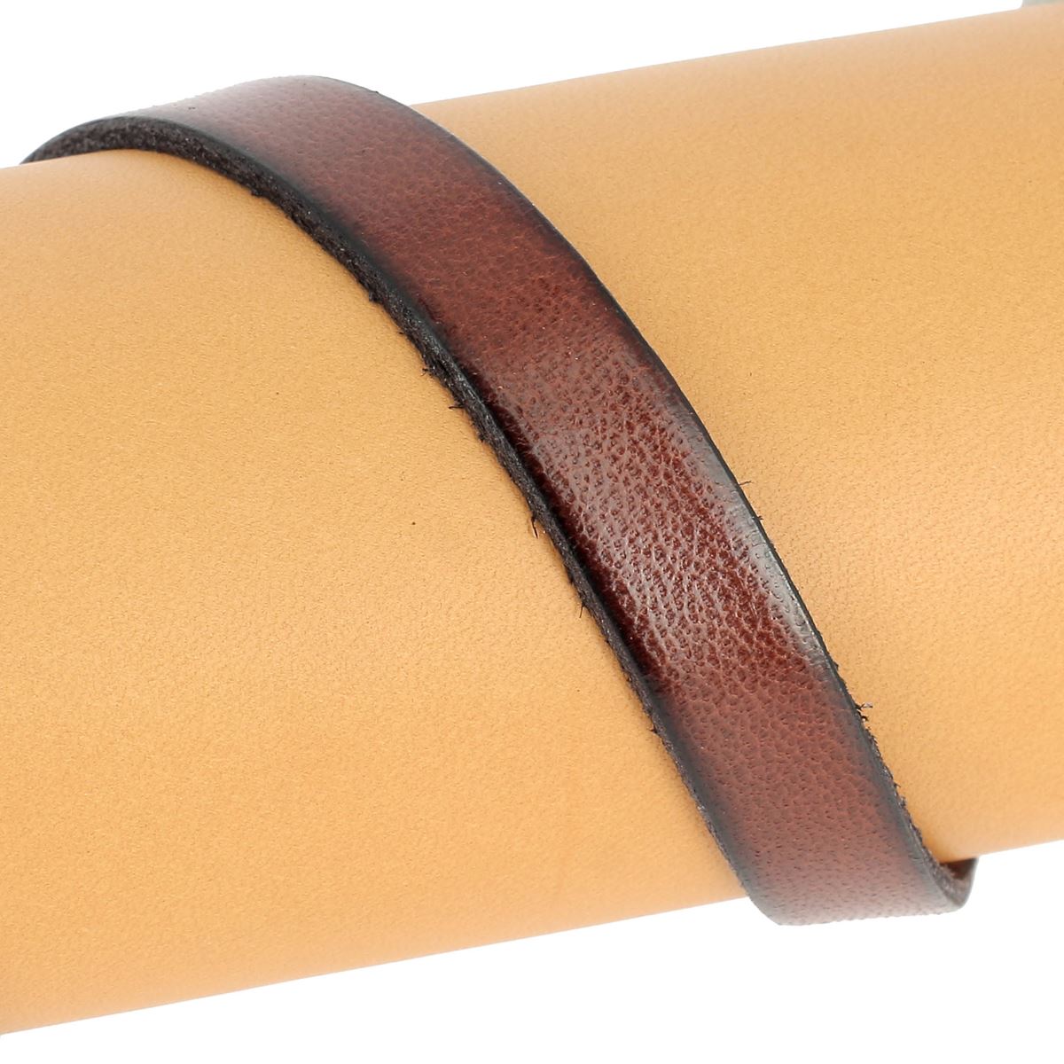 Lacet en cuir plat 10mm tranches noires - Les 10 cm - Deco Cuir