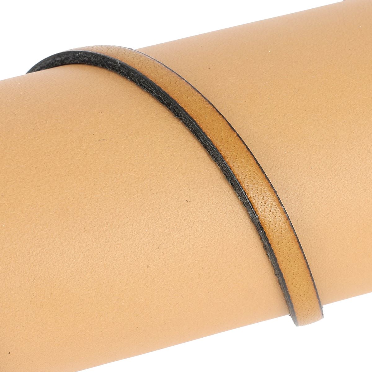 Lacet en cuir plat 5mm tranches noires - Les 10 cm - Deco Cuir