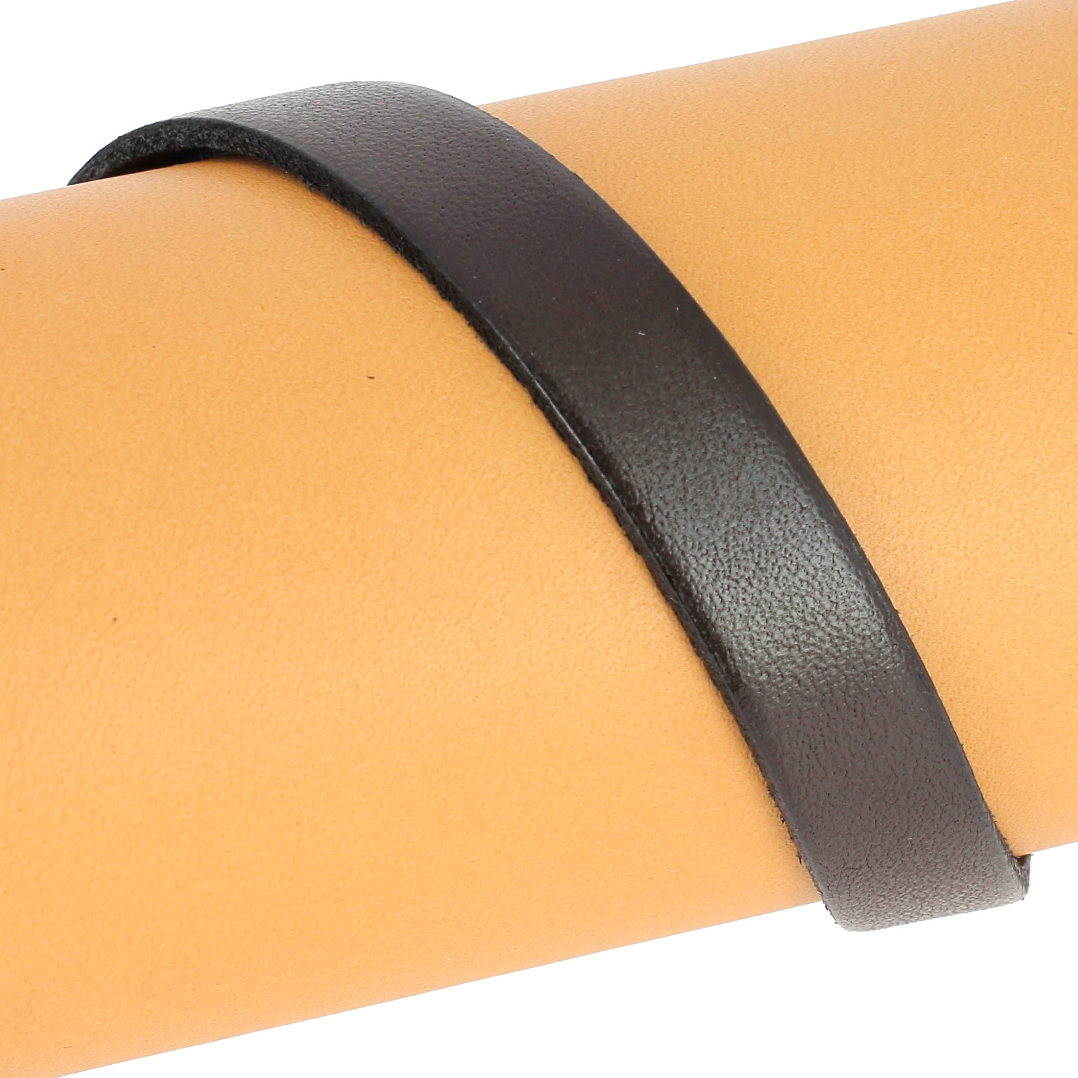 Lacet en cuir plat 10mm tranches noires - Les 10 cm - Deco Cuir