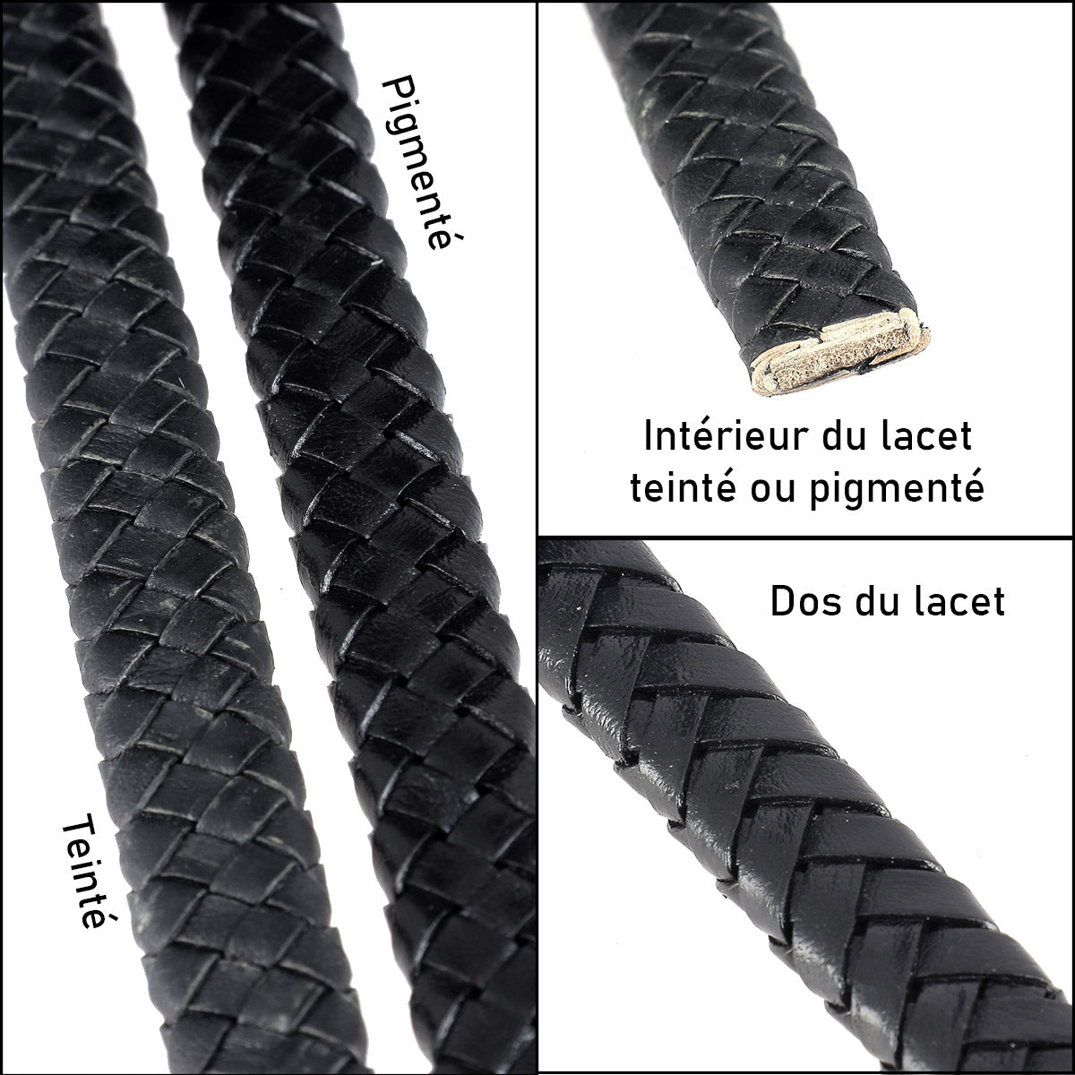 Lacet en cuir pigmenté Plat tressé - 12x6mm