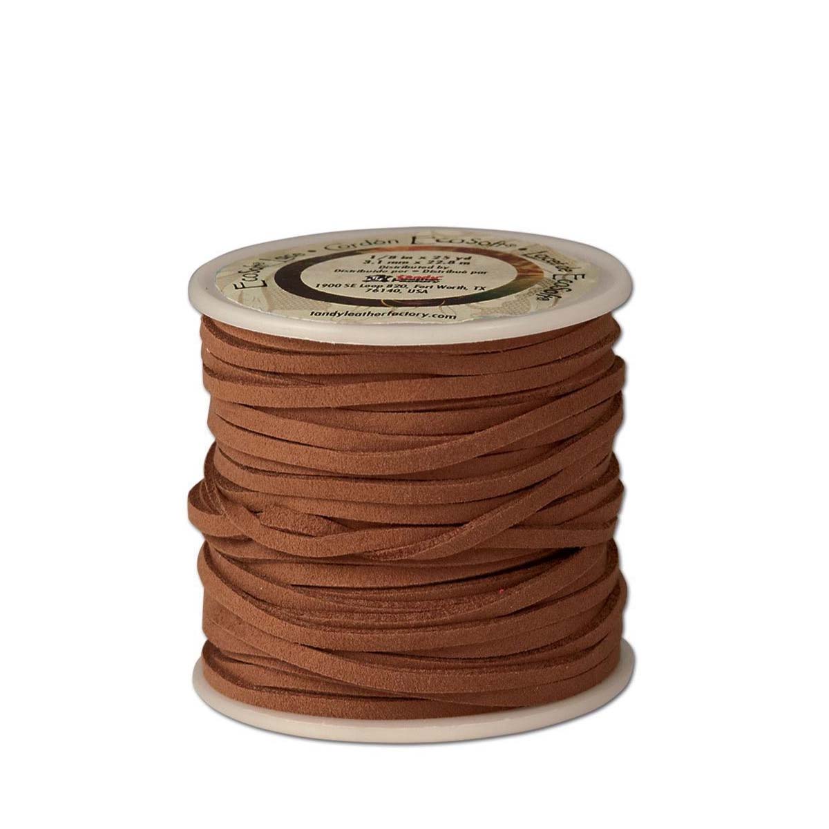 Lacet synthétique en microfibre plat - Largeur 3mm - Bobine de 22 mètres - Marron moyen 5029-03