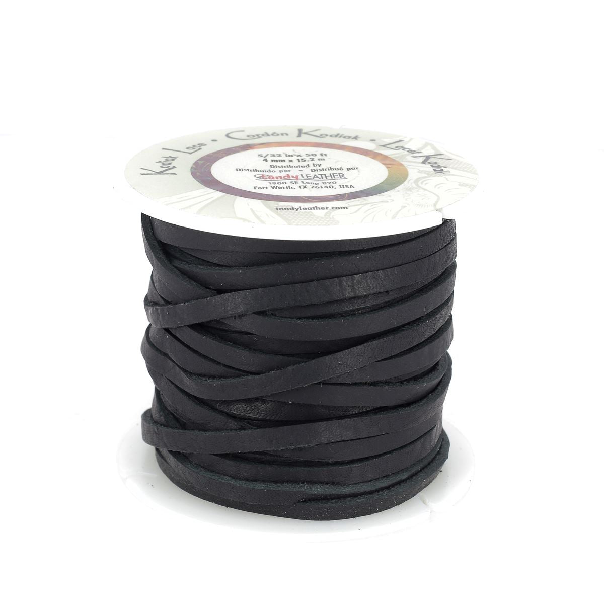 Lacet en cuir tanné à l'huile Kodiak plat - Largeur 4mm - Bobine 15m - Tandy Leather 5075-01 - Noir