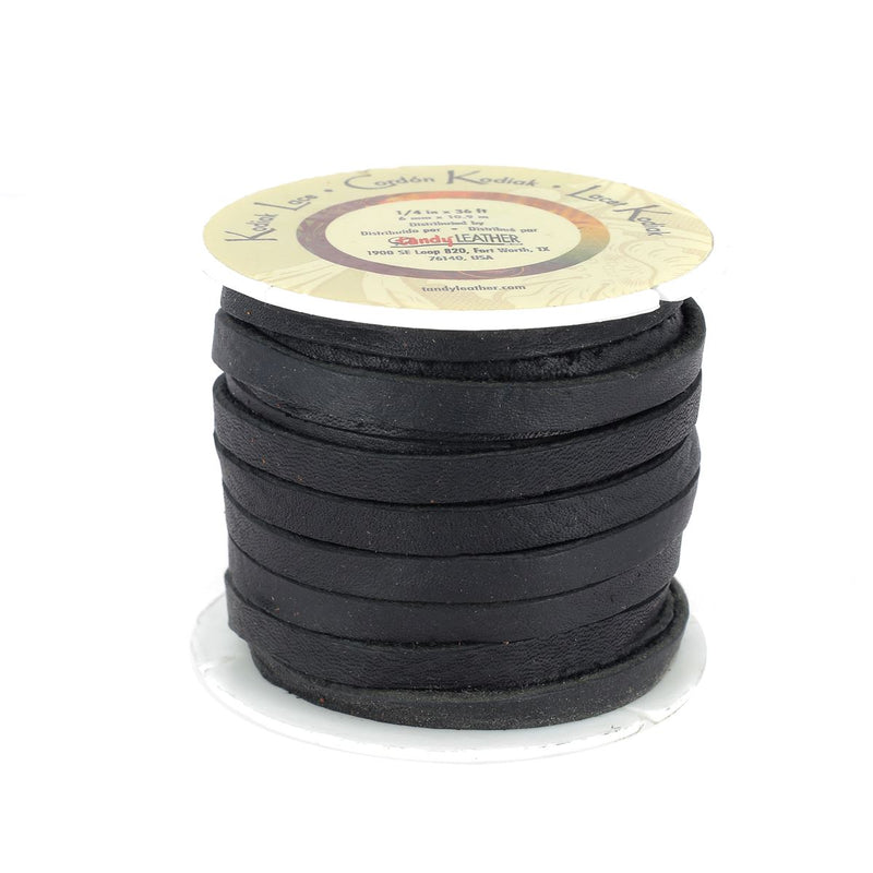 Lacet en cuir tanné à l'huile Kodiak plat - Largeur 6mm - Bobine 10m - Tandy Leather 5076-01 - Noir