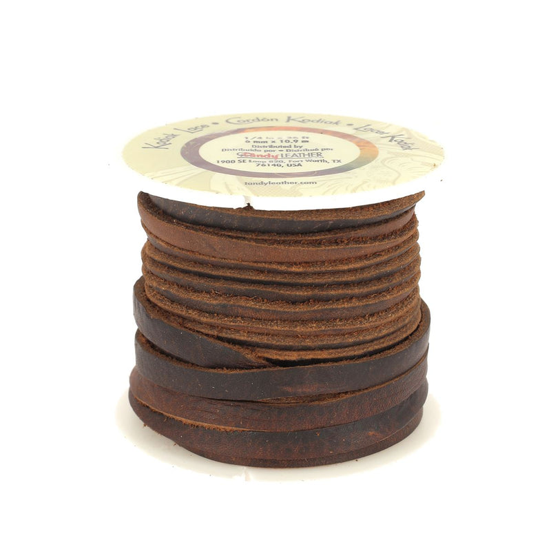 Lacet en cuir tanné à l'huile Kodiak plat - Largeur 6mm - Bobine 10m - Tandy Leather 5076-02 - Marron