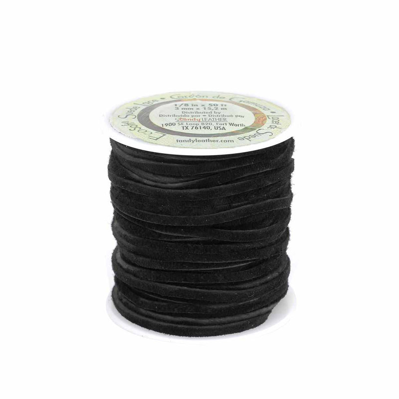 Lacet en cuir velours plat - Largeur 3mm - Bobine 15m - Tandy Leather 5081-01 - Noir / Black