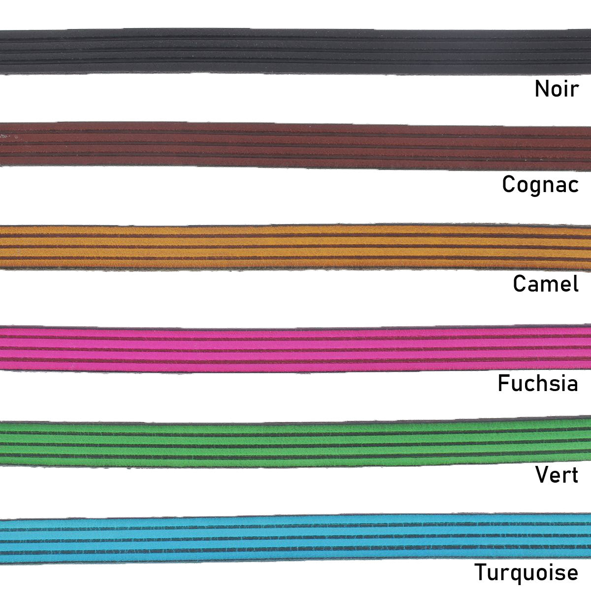 Lacet en cuir plat effet 4 bandes 10mm - Les 10cm - Deco Cuir