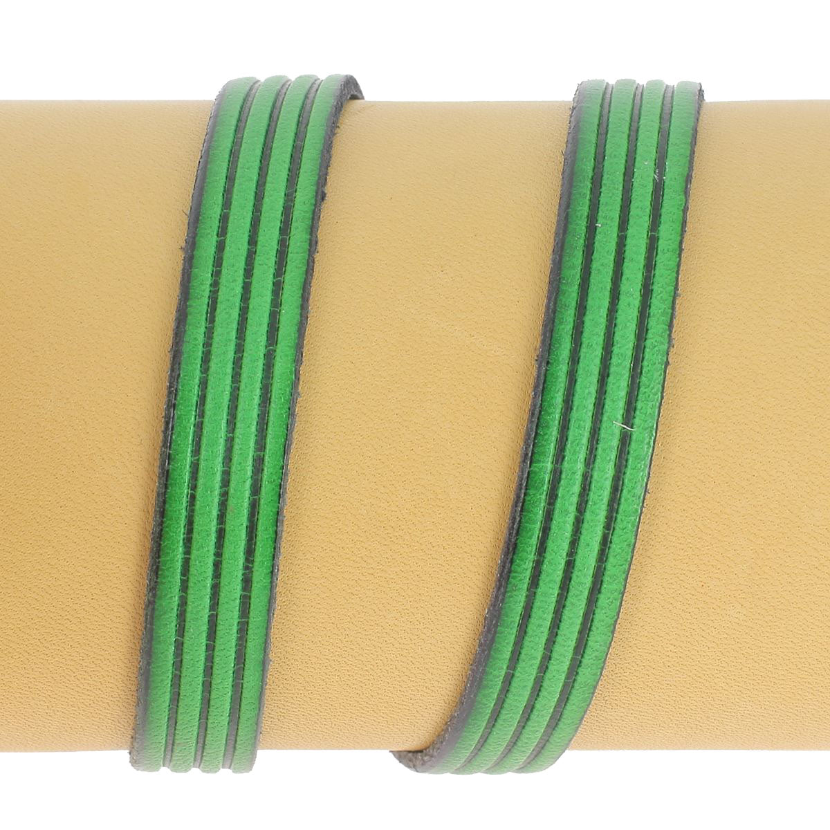 Lacet en cuir plat effet 4 bandes 10mm - Les 10cm - Deco Cuir