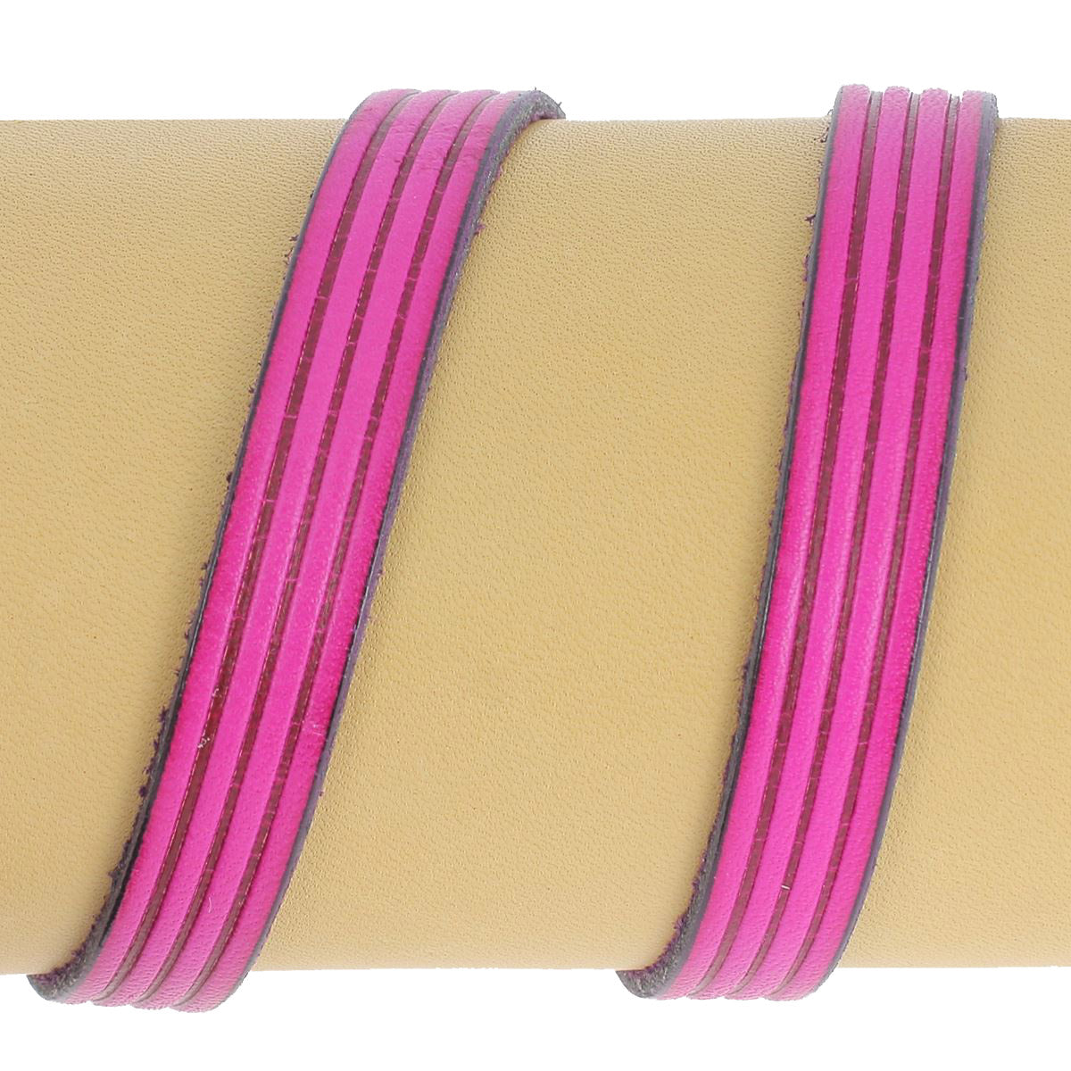 Lacet en cuir plat effet 4 bandes 10mm - Les 10cm - Deco Cuir