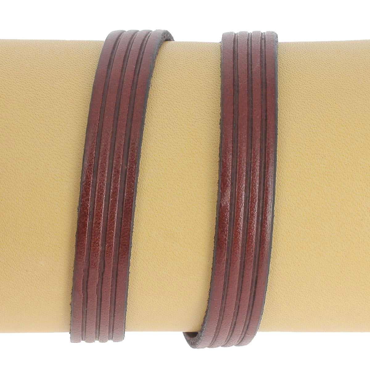 Lacet en cuir plat effet 4 bandes 10mm - Les 10cm - Deco Cuir