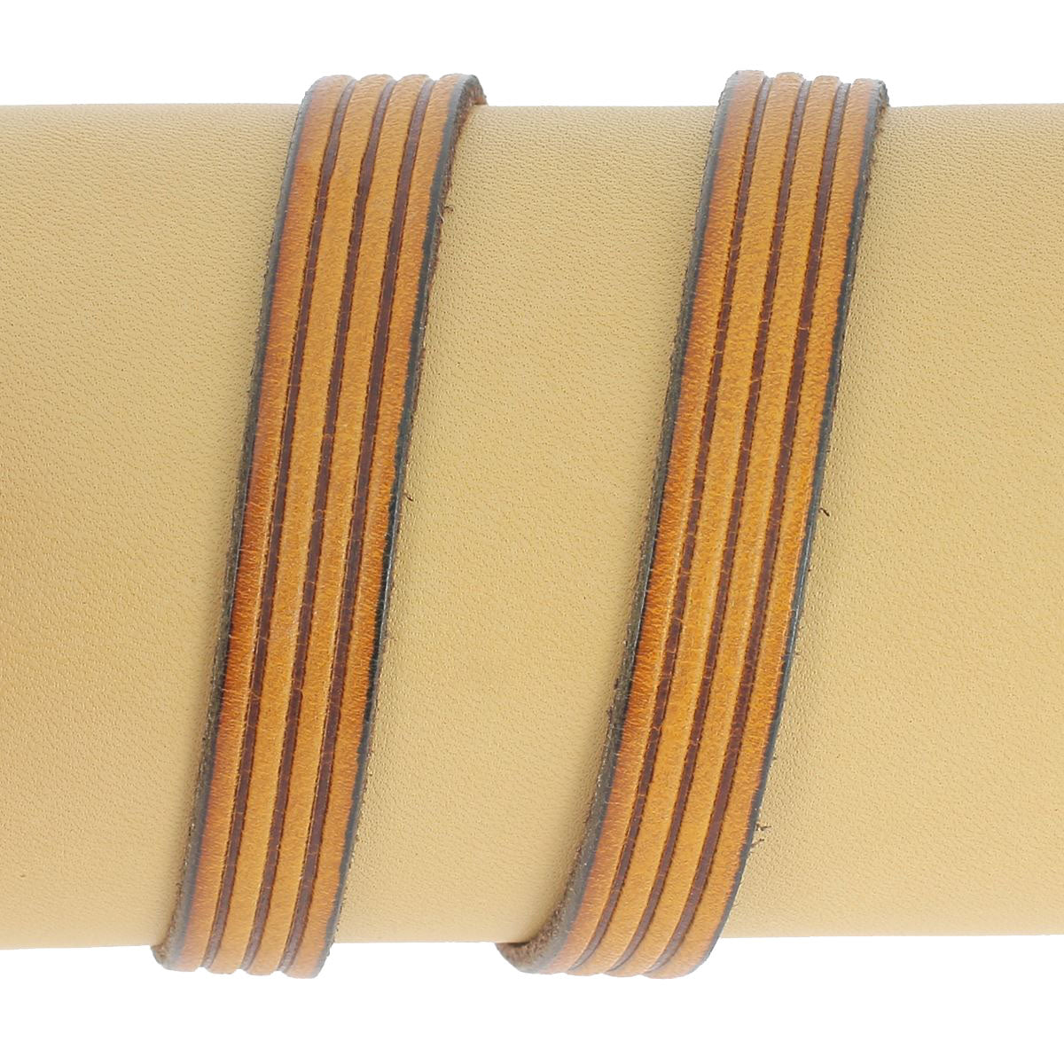 Lacet en cuir plat effet 4 bandes 10mm - Les 10cm - Deco Cuir