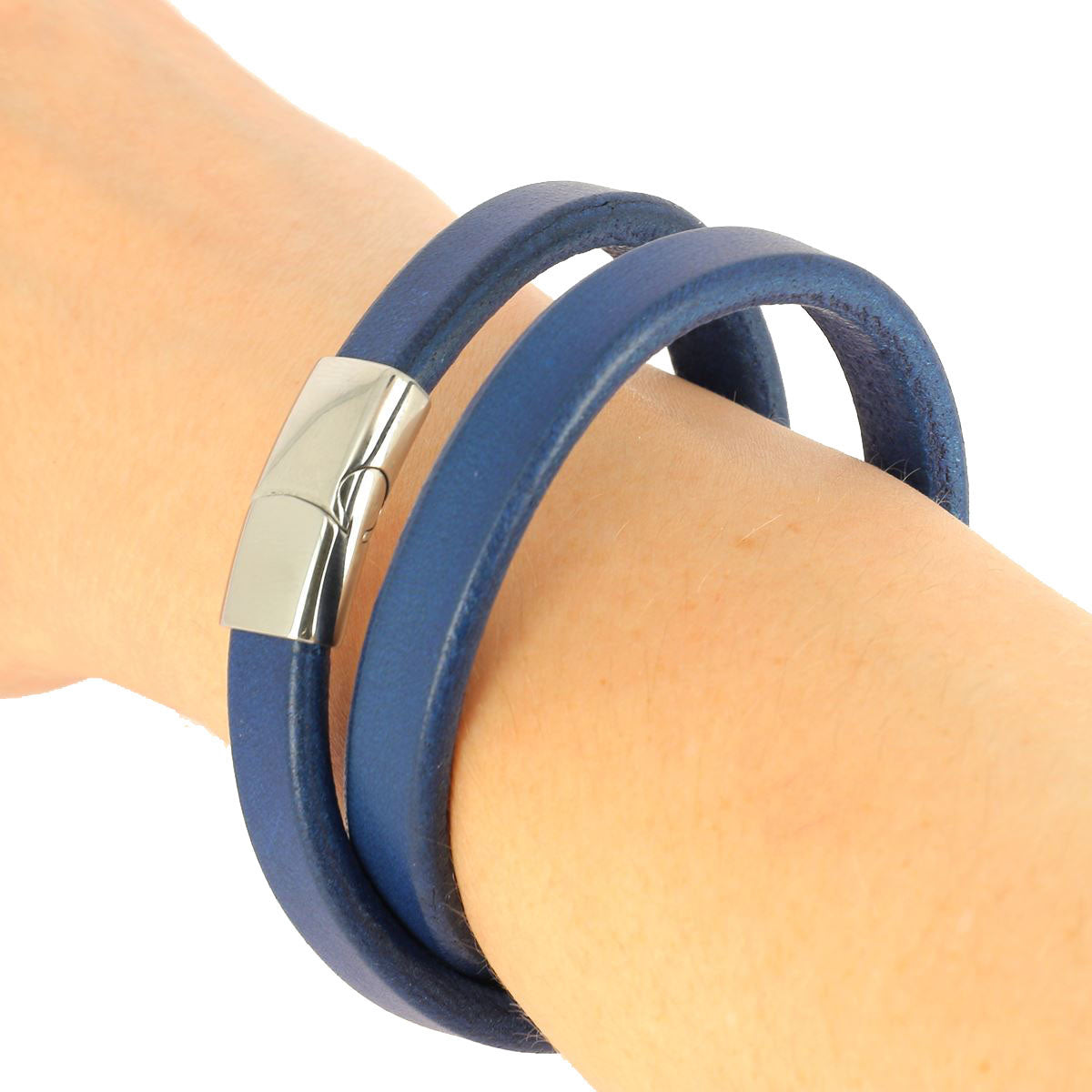 Lacet en cuir Régaliz teinté - 10x4,5mm - Bleu - Les 10cm - Deco Cuir