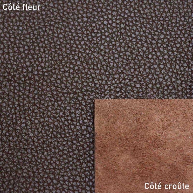 Morceau de cuir de taurillon GROGRAIN - MARRON CHOCOLAT K32