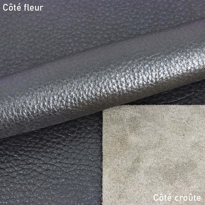 Piece of grained cowhide leather - METALLIC GRAY K71