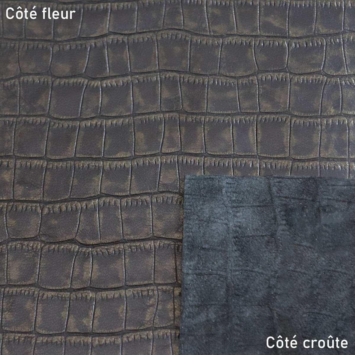 Peau de cuir de chèvre imitation croco - NOIR BRONZE L11