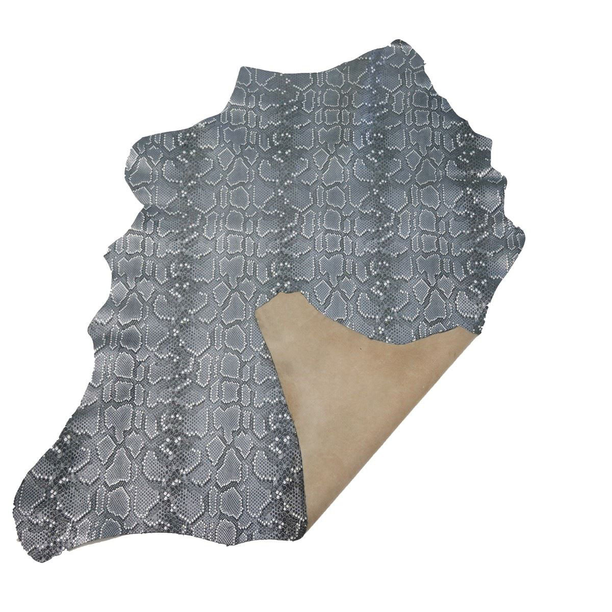 Peau de cuir d'agneau perlé imitation reptile - GRIS BLEU L35