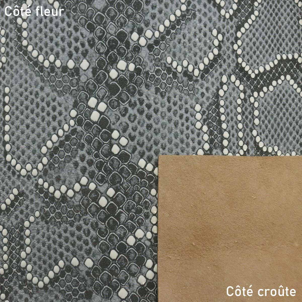 Peau de cuir d'agneau perlé imitation reptile - GRIS BLEU L35