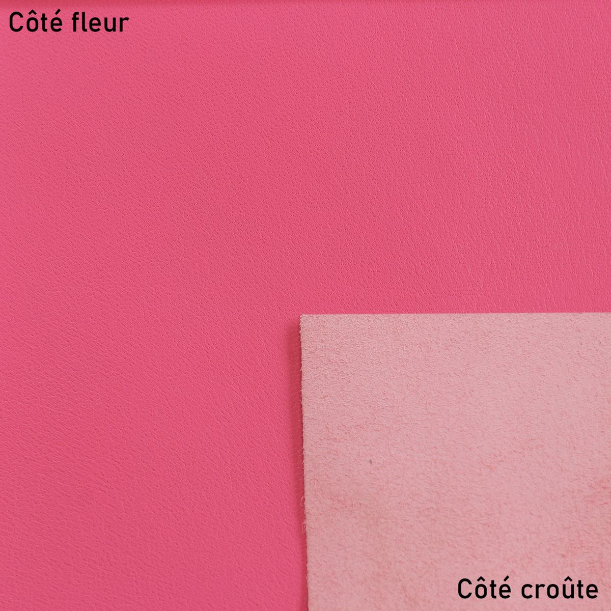 Peau de cuir de chèvre grainé Rose N22, texture fine et souple, vue en gros plan, matière élégante et douce.