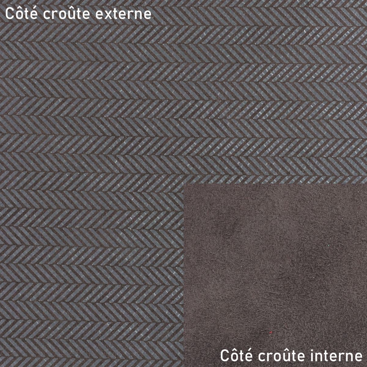 Croûte de cuir de veau - Velours effet chevrons métallisé - MARRON FONCÉ O57