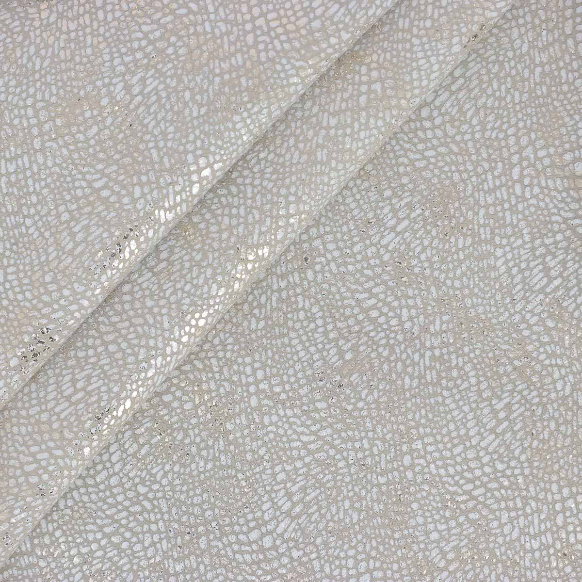 Peau de croûte de cuir de chèvre velours fantaisie - BLANC & OR O60