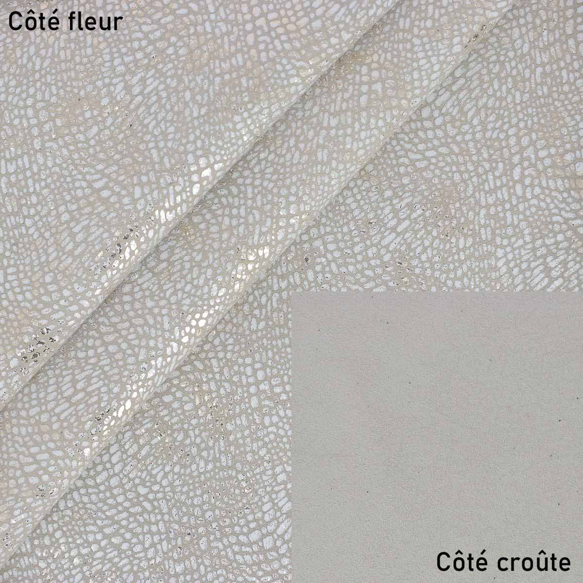 Peau de croûte de cuir de chèvre velours fantaisie - BLANC & OR O60