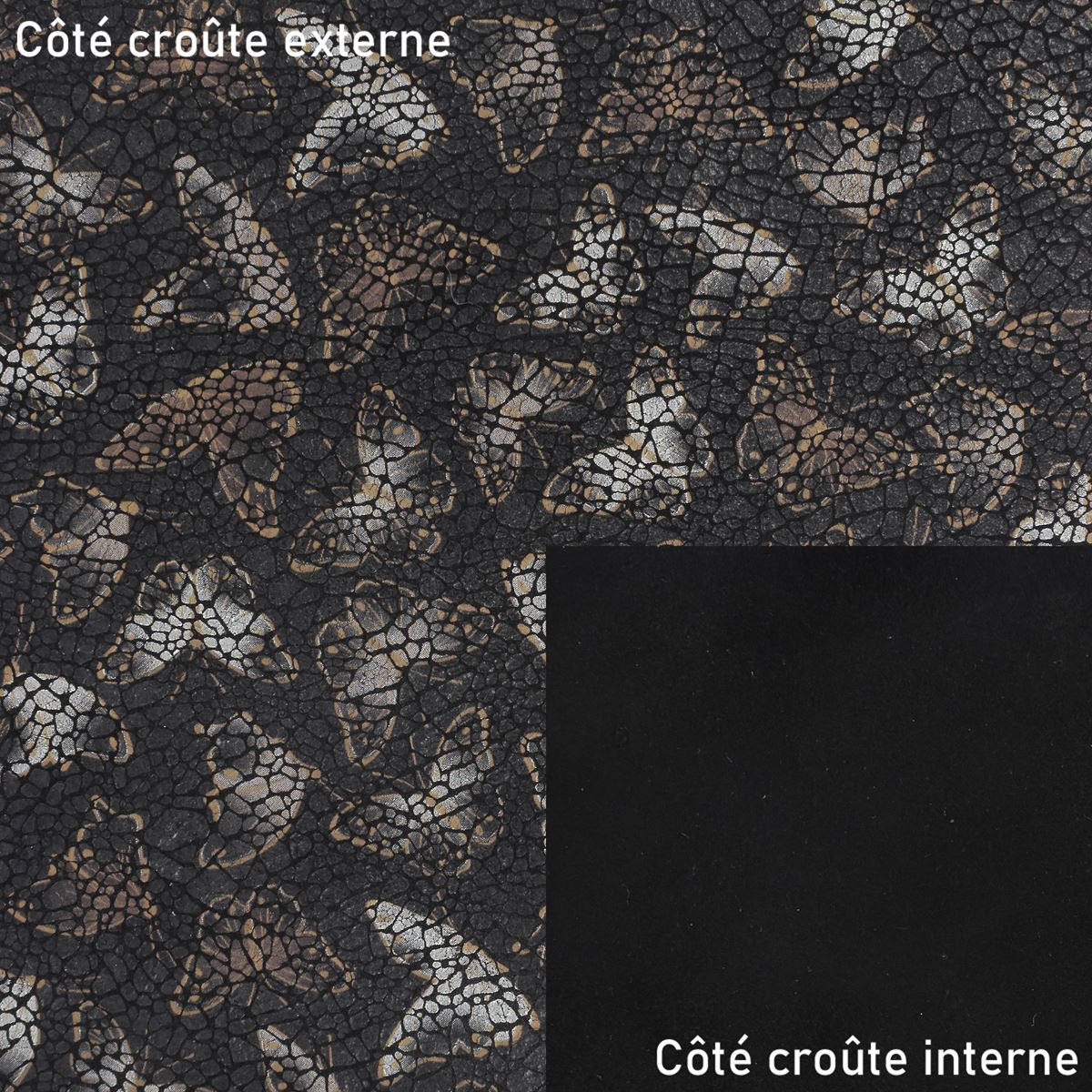 Croûte de cuir de veau - Velours papillon effet craquelé - NOIR O64