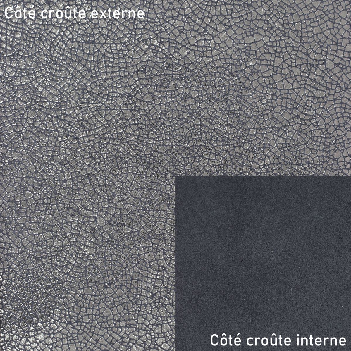 Croûte de cuir de veau - Velours effet craquelé - GRIS MÉTALLISÉ O66